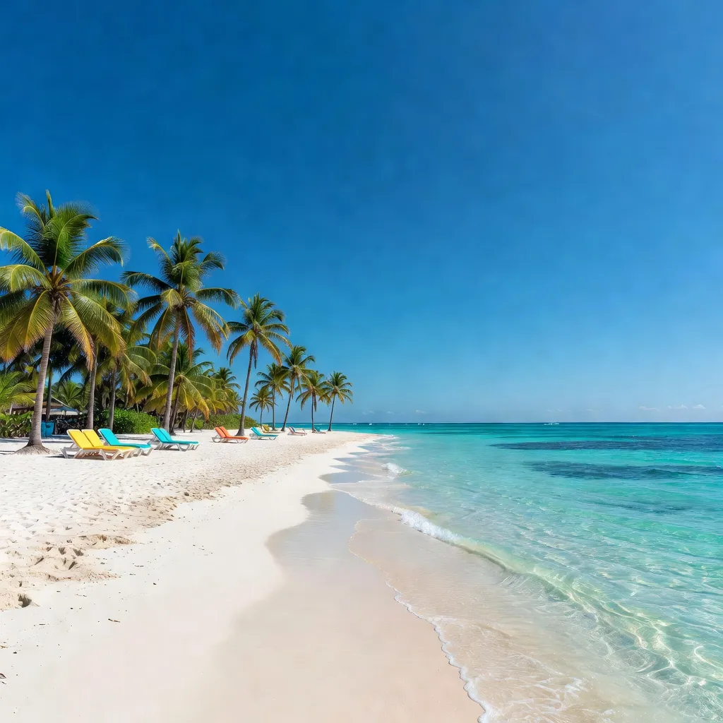 Plaża na Karaibach z turkusową wodą i palmami